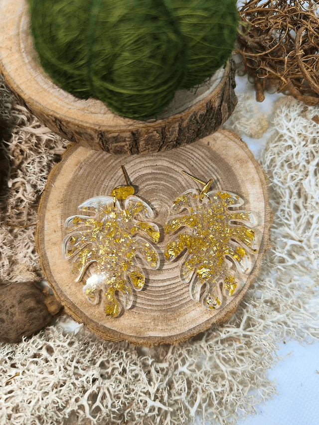 Boucles d&#039;oreilles Monstera feuilles d&#039;or 