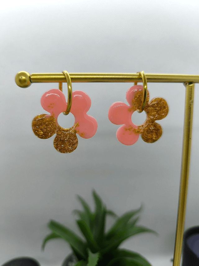 Pampilles interchangeables BORA bicolore rose et feuilles d&#039;or 