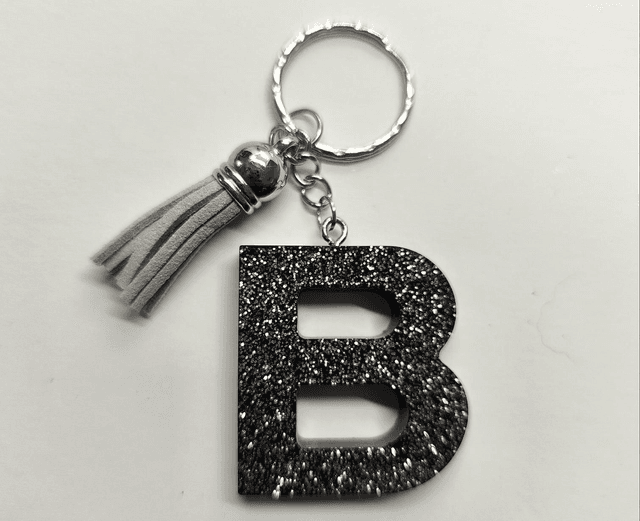 Porte clés initiale &quot;B&quot; noir pailleté 