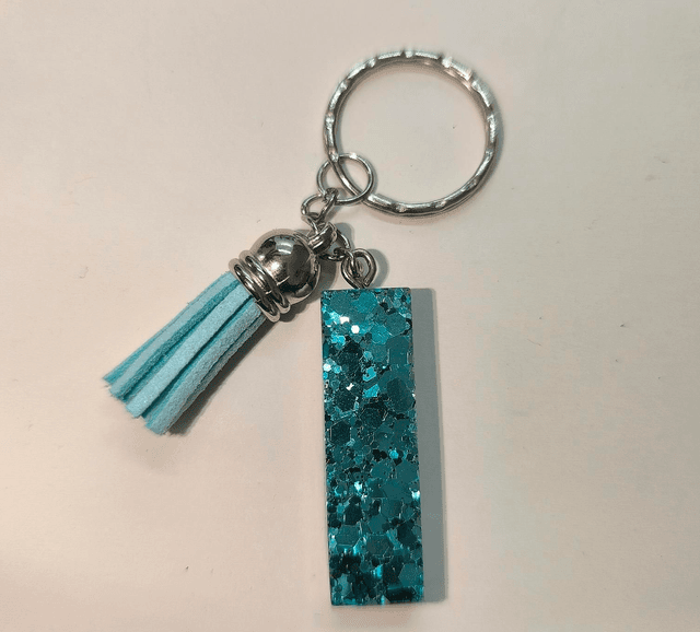Porte clés initiale &quot;I&quot; bleu pailletté 