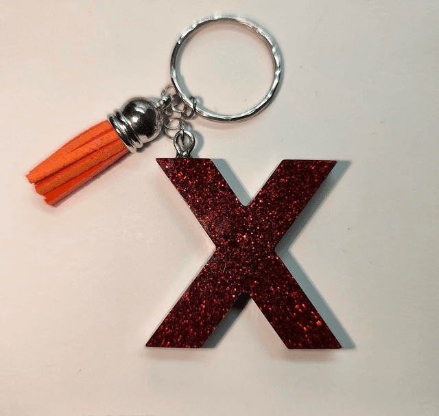 Porte clés initiale &quot;X&quot; rouge pailletté 