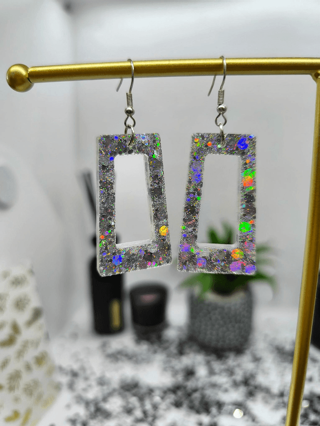 Boucles d&#039;oreilles rectangles holographiques 